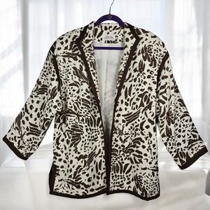 VTG Lilli Ann Collections Womens Blazer‎ Jacket Animal Print Brown White Size 12
